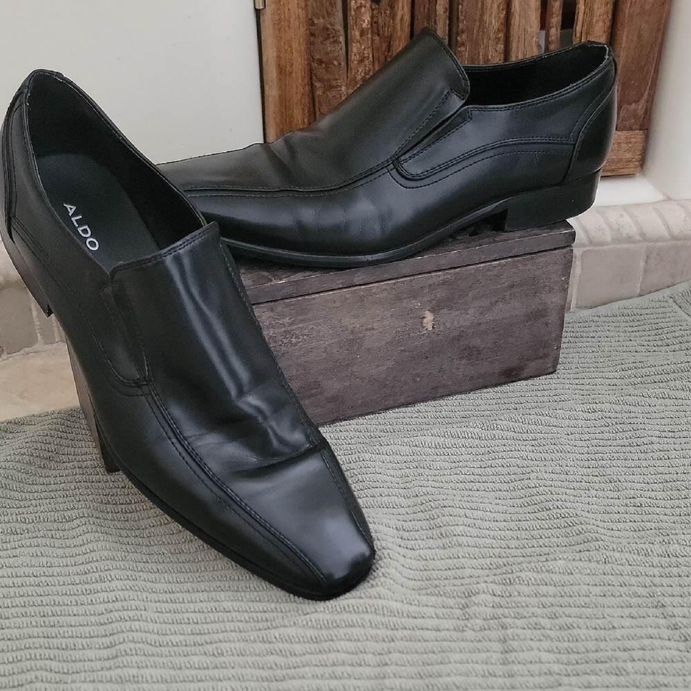 Aldo Black Leather Slip-On Loafers